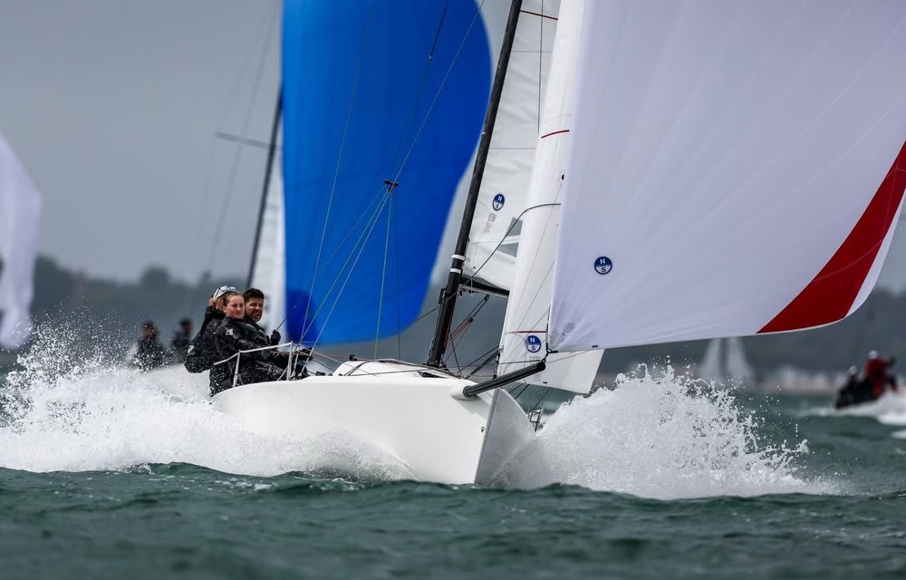 J/70 sailing on Solent off Cowes, England