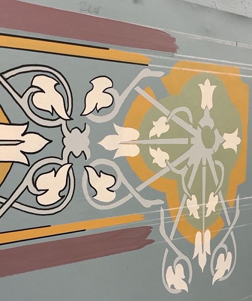 Stenciling process at the Belmont Chapel