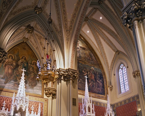 The sanctuary lamp at Our Lady Help of Christians in Newton, MA