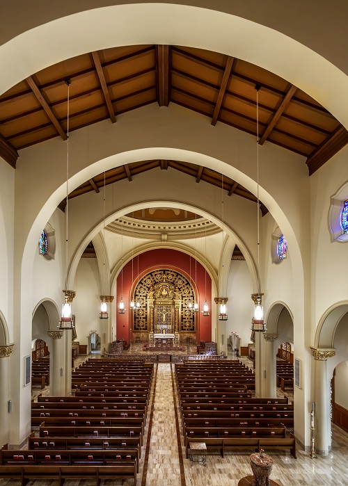 Overall renovated interior of Church of the Little Flower