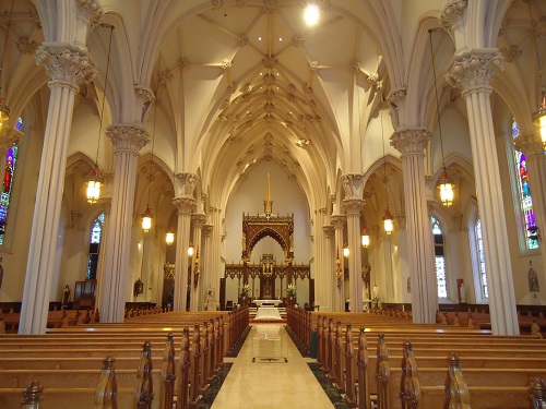 Whitewashed interior of St. Patrick's Cathedral in Norwich