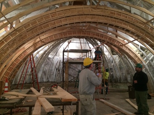 Tradesmen reframing the barrel vault and sanctuary dome