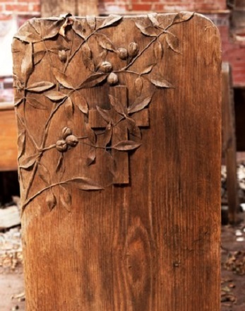 Pew from Belmont Chapel with olive branch decoration